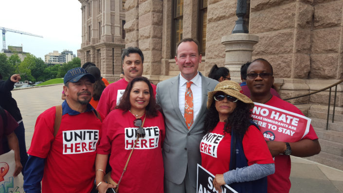 Dallas Members with Phillip Kingston at Immigration rally